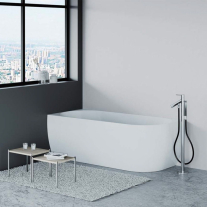 Cadă freestanding Florida, Balu Slim, 165 cm, de colț stânga, fără bordură, cu instalație completă, alb